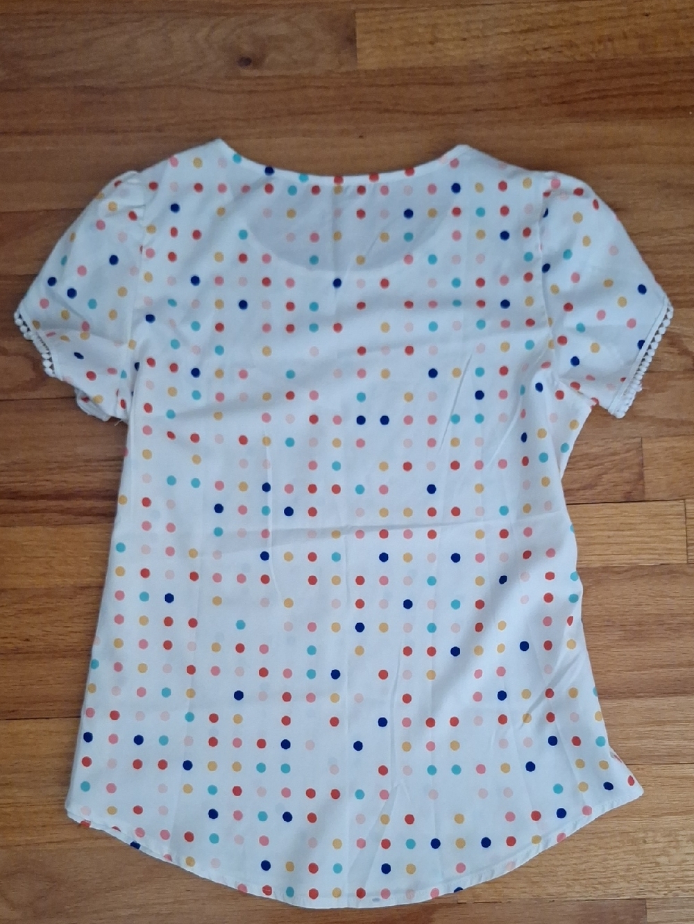 White Polka Dot Short Puff Sleeve Blouse Short Puff Sleeve Shirt Womens - Picture 5 of 8